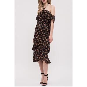 J.O.A. Floral Tiered Ruffle Midi Dress